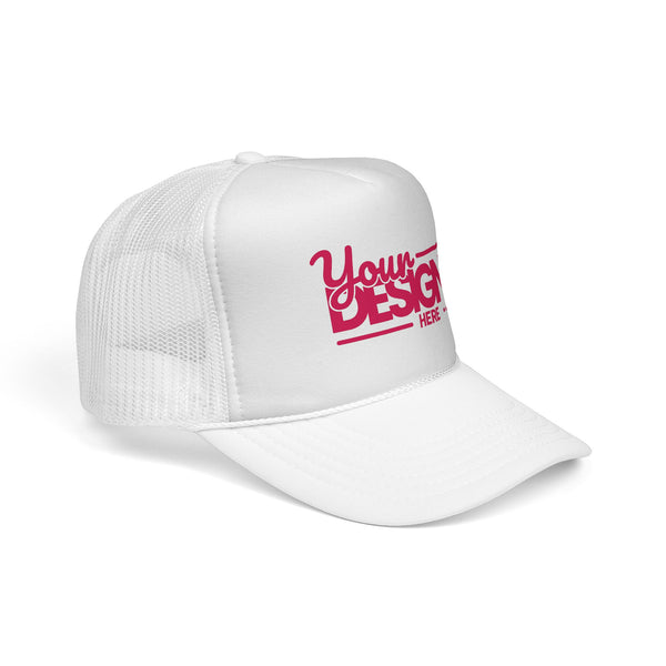 Custom Trucker Hat – Embroidered ‘Your Design Here’ Retro Script Cap, Personalized Mesh Snapback in Multiple Colors for Men & Women