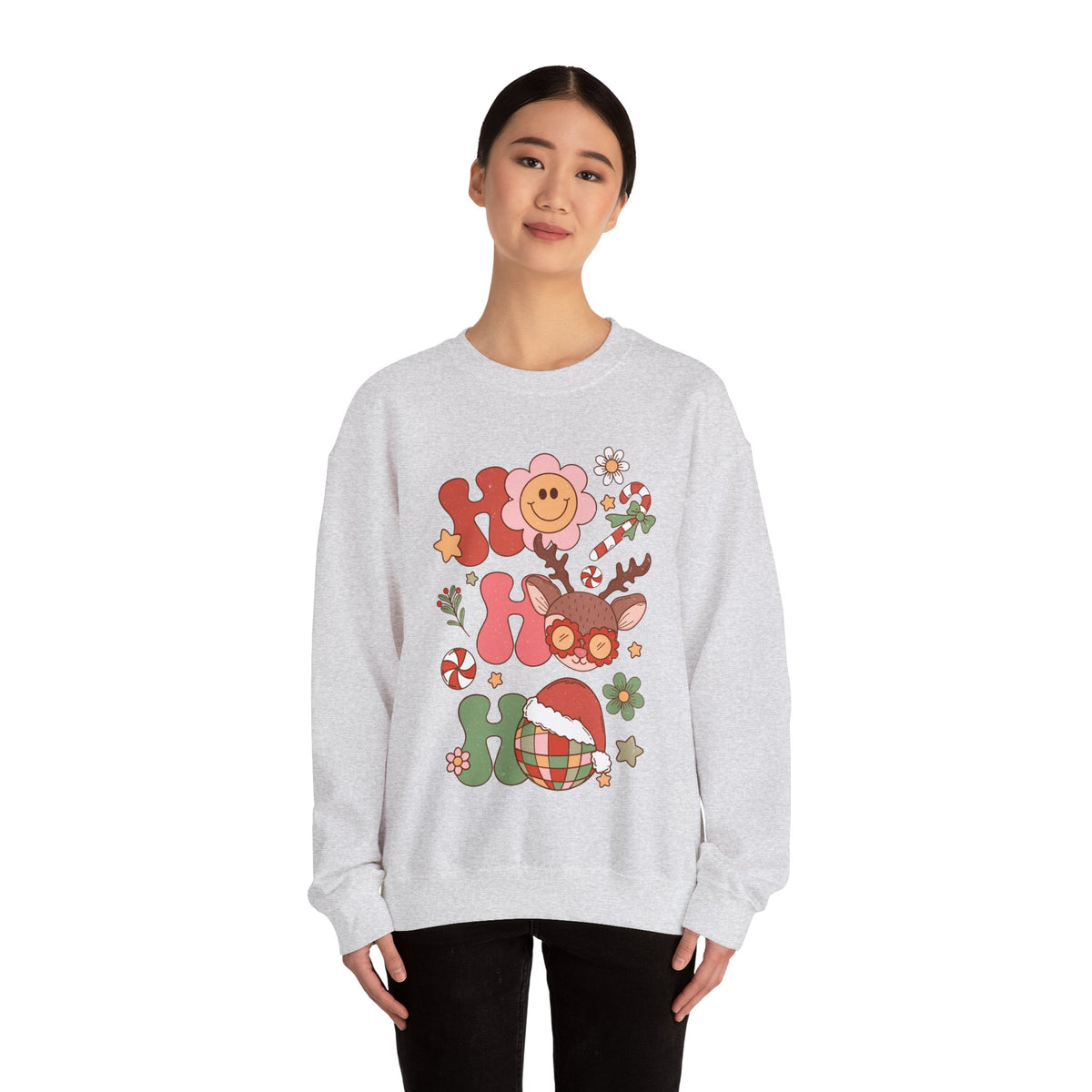 Ho Ho Ho Crewneck Sweatshirt - Cute Christmas Characters Christmas Sweater - Festive Fun