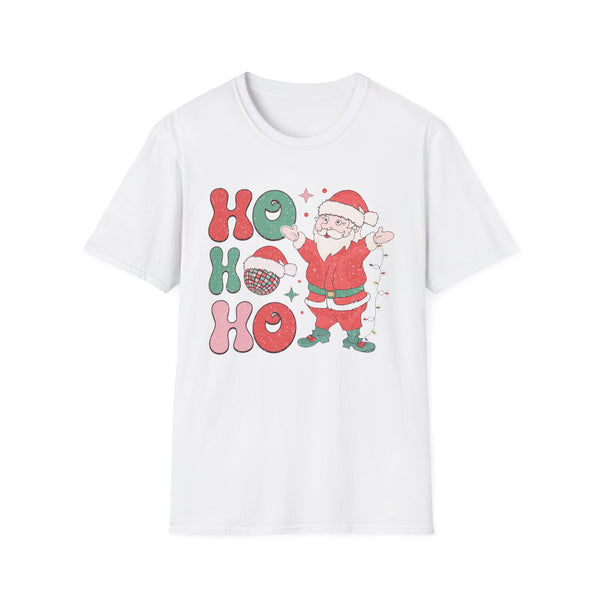 Ho Ho Ho Christmas Graphic Tee - Santa, Disco Ball, and Christmas Spirit