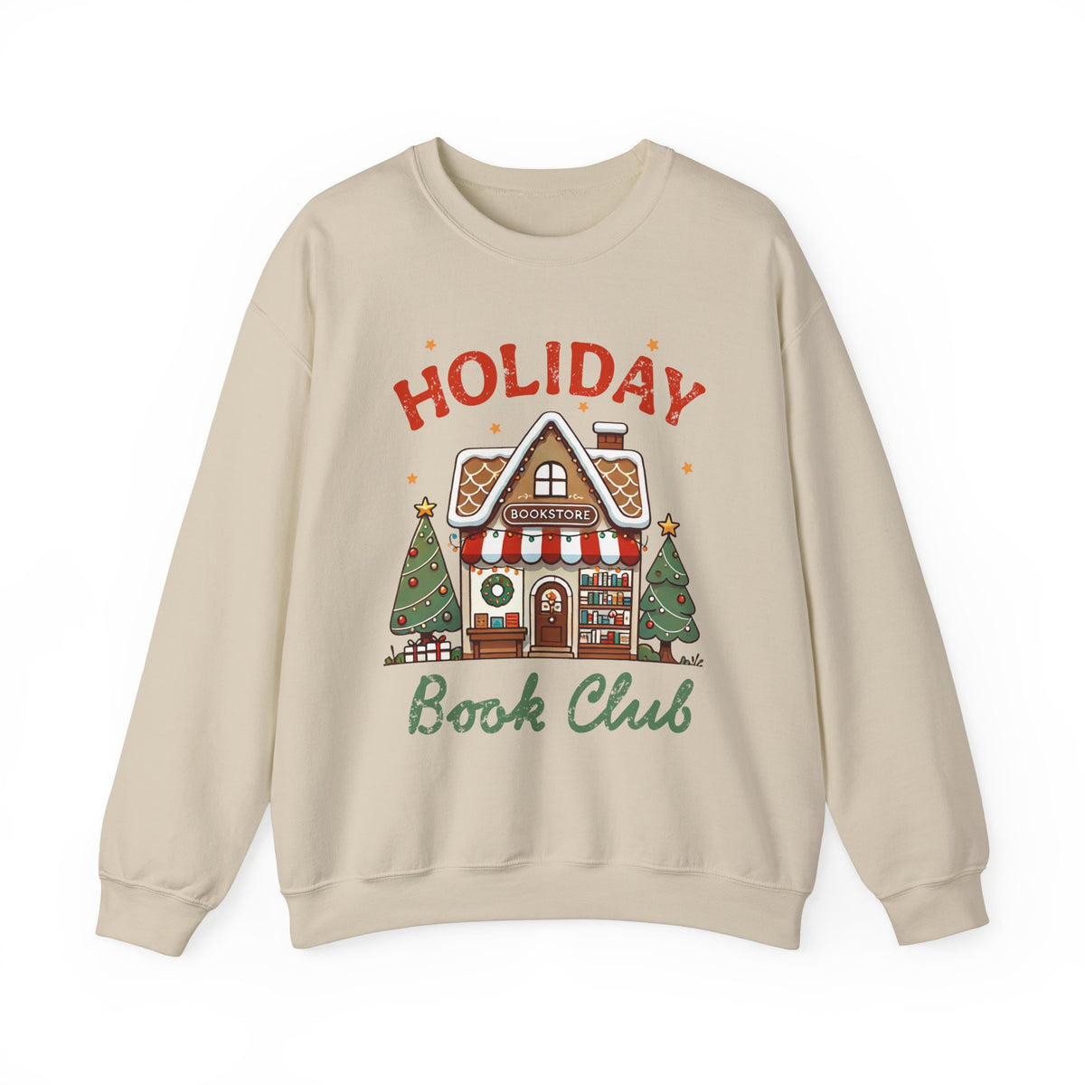 Holiday Book Club" Christmas Sweatshirt - Cute Bookstore Graphic Sweater for Readers