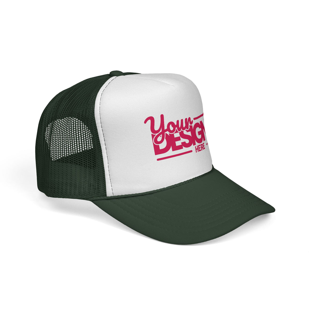 Custom Trucker Hat – Embroidered ‘Your Design Here’ Retro Script Cap, Personalized Mesh Snapback in Multiple Colors for Men & Women