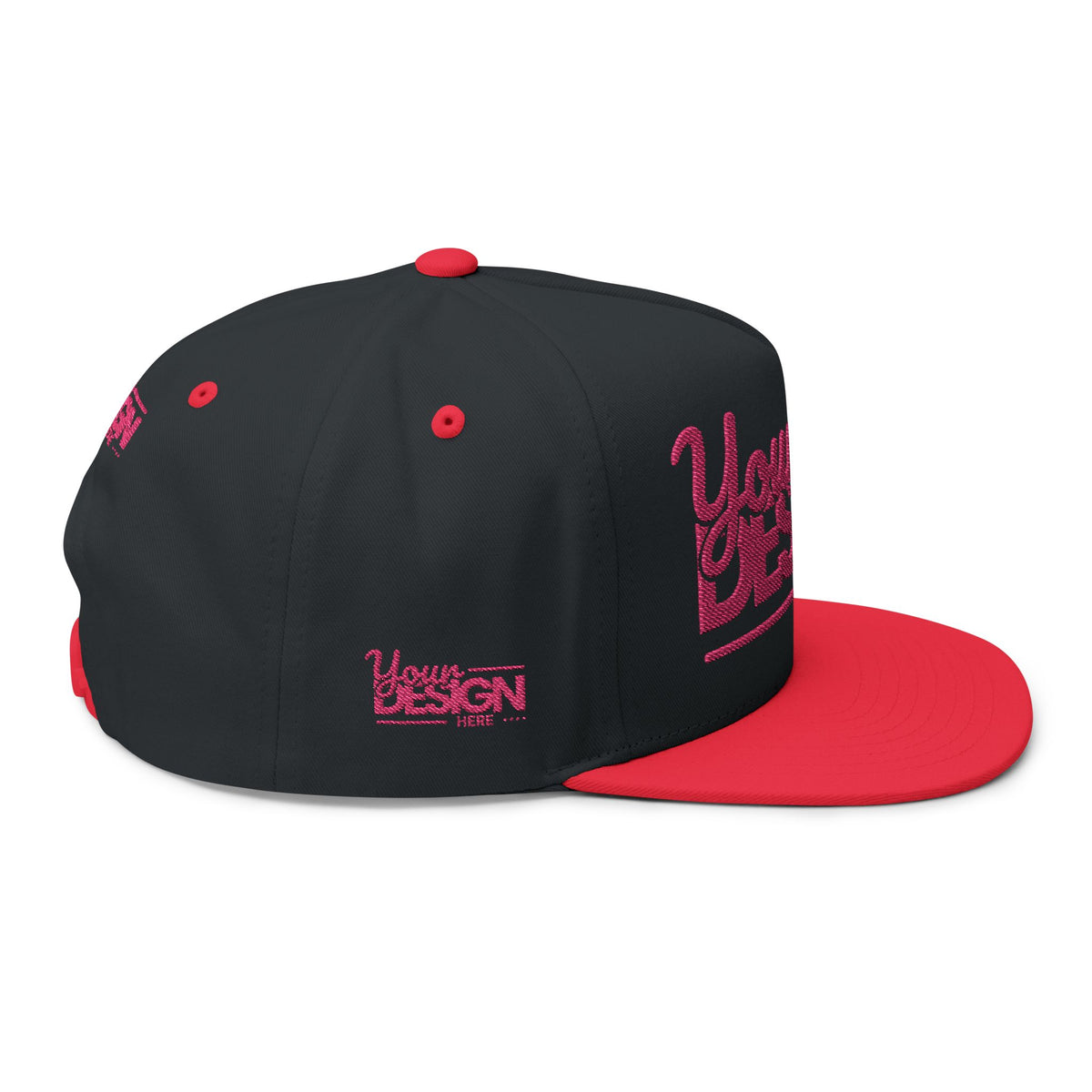 Embroidered Flat Bill Cap – Custom Pink Glitter ‘Your Design Here’ Snapback, Personalized Logo Hat for Men & Women