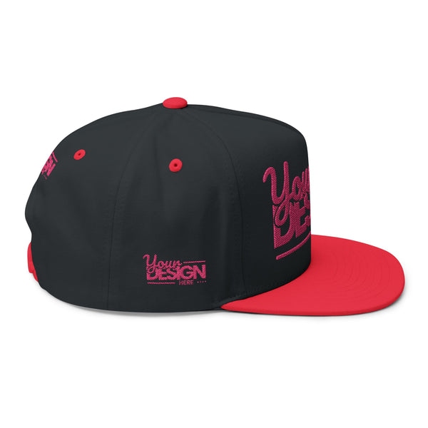 Embroidered Flat Bill Cap – Custom Pink Glitter ‘Your Design Here’ Snapback, Personalized Logo Hat for Men & Women