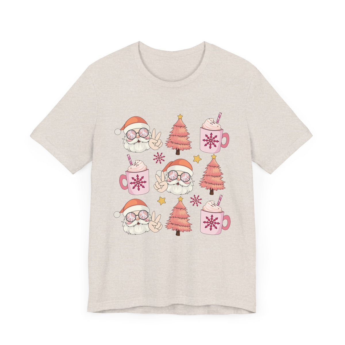 Peaceful Santa T-Shirt - Cute Santa with Peace Signs and Holiday Trees - Merry Vibes