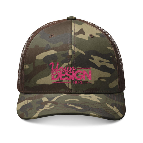 Custom Camo Trucker Hat – Personalized Embroidered Mesh Snapback, Low-Profile 6-Panel Outdoor Cap for Men & Women