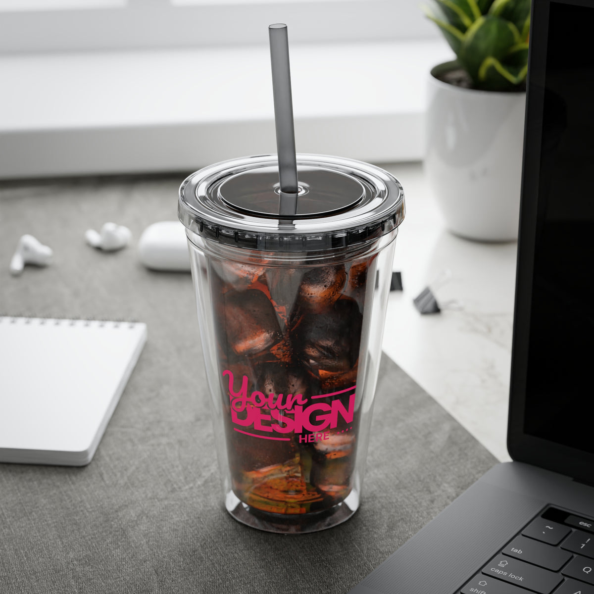 Sunsplash Tumbler with Straw - Personalizable 16oz Drink Cup for Summer Fun, Beach Vibes, and Gifts
