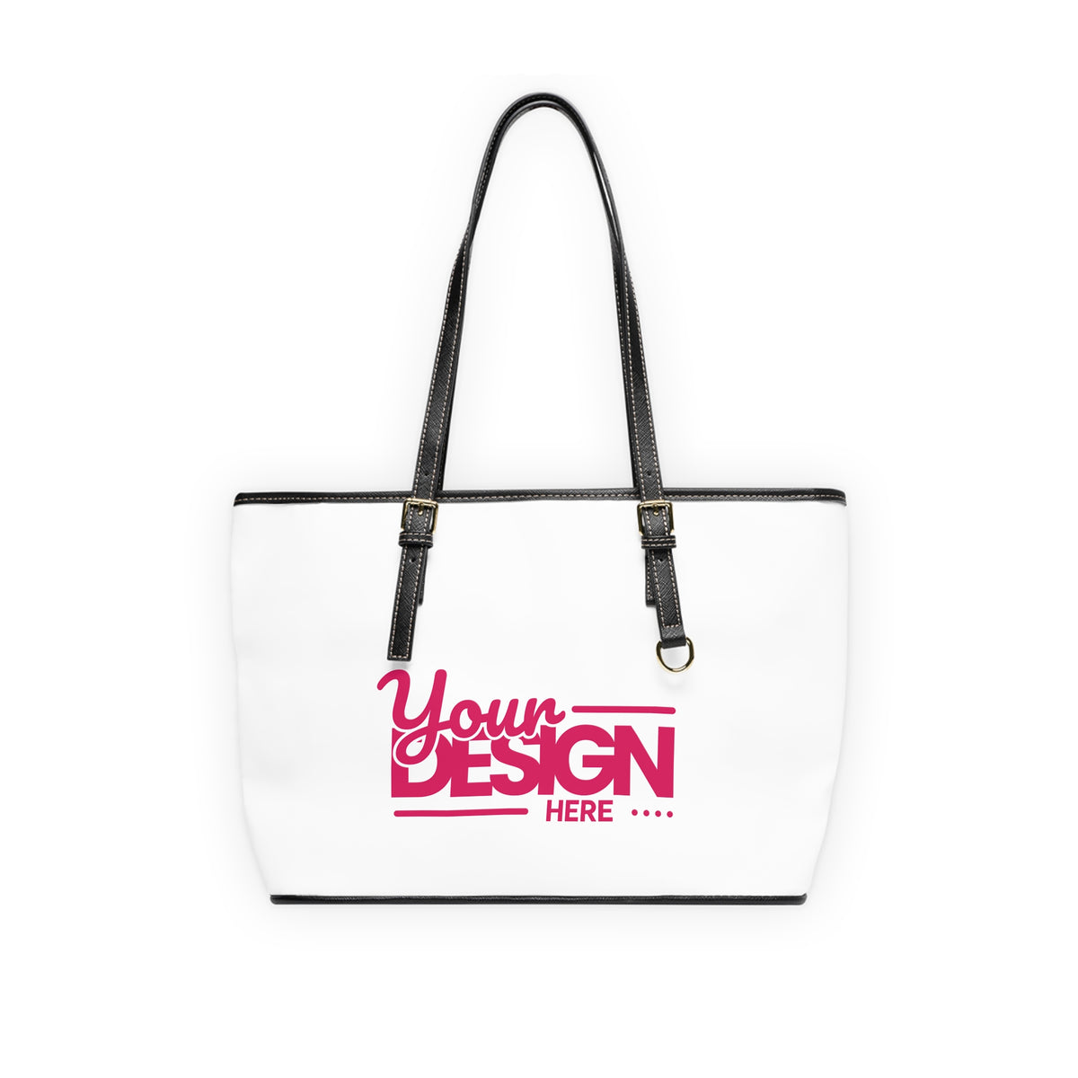 PU Leather Shoulder Bag – Customizable White Tote with ‘Your Design Here’ Print, Personalized Everyday Handbag for Work, Travel & Gifts