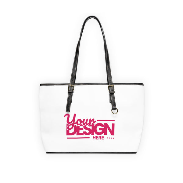 PU Leather Shoulder Bag – Customizable White Tote with ‘Your Design Here’ Print, Personalized Everyday Handbag for Work, Travel & Gifts