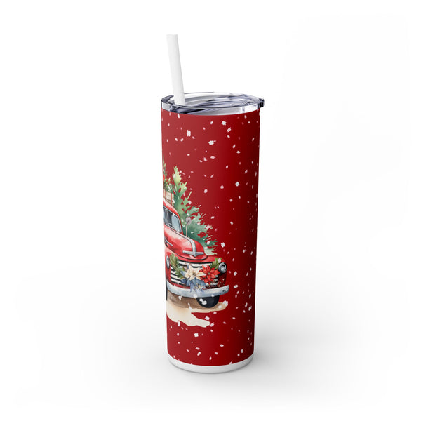 Festive Christmas Tumbler - Red Truck with Christmas Trees and Snow, Holiday Decor for Winter