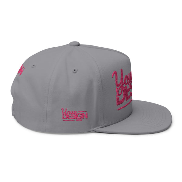 Embroidered Flat Bill Cap – Custom Pink Glitter ‘Your Design Here’ Snapback, Personalized Logo Hat for Men & Women