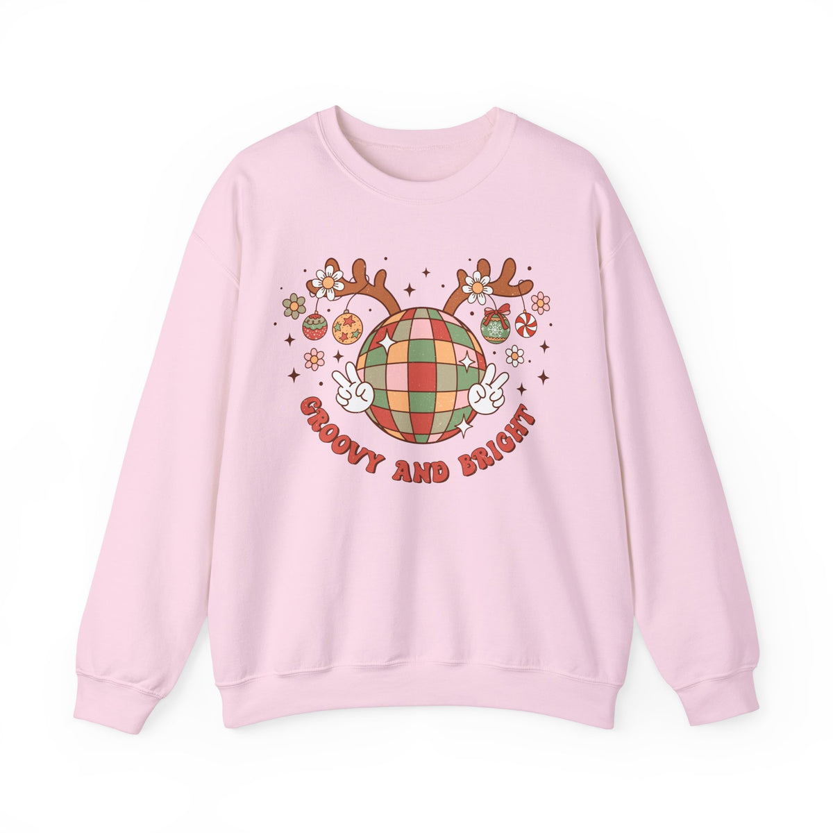 Groovy and Bright Crewneck Sweatshirt - Festive Disco Reindeer Christmas Sweater - Christmas Fun