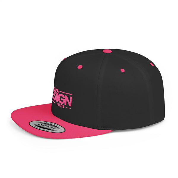 Snapback Hat – White Flat Bill Cap with Pink ‘Your Design Here’ Embroidery, Custom Logo Hat for Men & Women