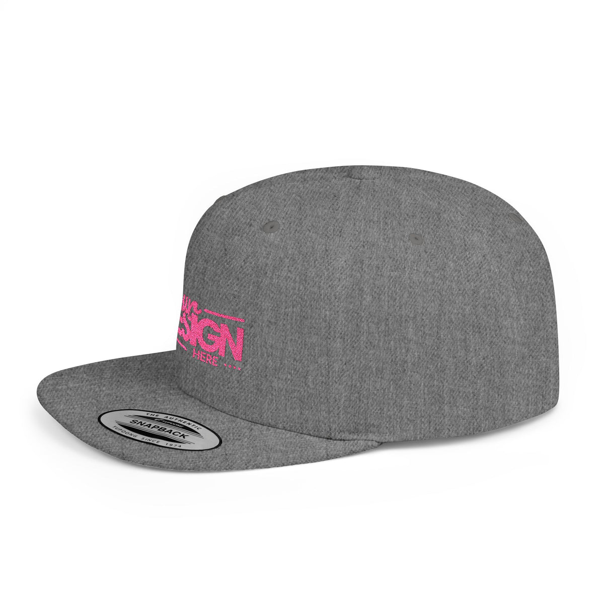 Snapback Hat – White Flat Bill Cap with Pink ‘Your Design Here’ Embroidery, Custom Logo Hat for Men & Women