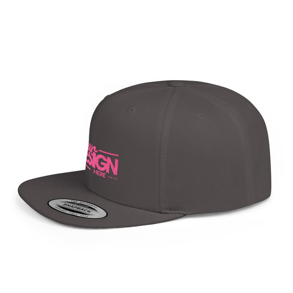 Snapback Hat – White Flat Bill Cap with Pink ‘Your Design Here’ Embroidery, Custom Logo Hat for Men & Women