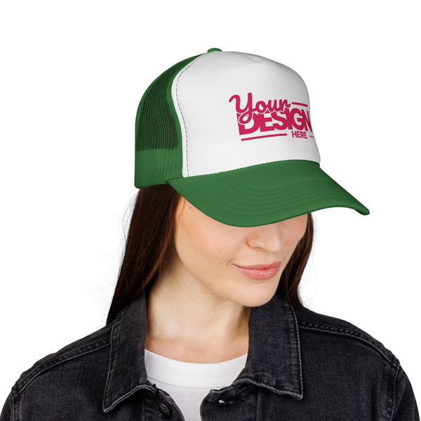 Custom Trucker Hat – Embroidered ‘Your Design Here’ Retro Script Cap, Personalized Mesh Snapback in Multiple Colors for Men & Women