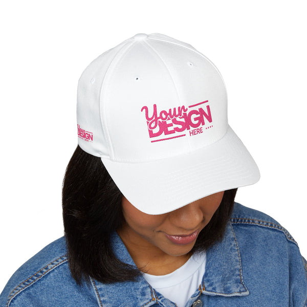 Embroidered ‘Your Design Here’ Structured Cap – Custom Logo Hat, Personalized Blank White Baseball Cap for Men & Women