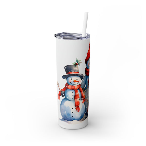 Snowman Family Christmas Tumbler - Cute Snowmen with Colorful Scarves and Winter Hats