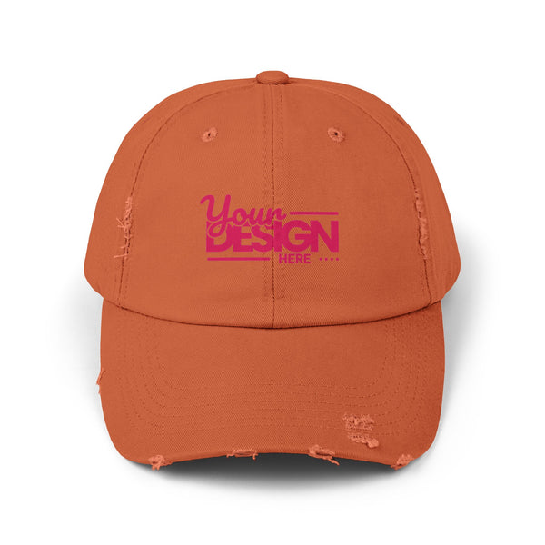 Distressed Dad Hat – Retro Pink ‘Your Design Here’ Custom Printed Cap, Personalized Vintage Baseball Hat for Men & Women