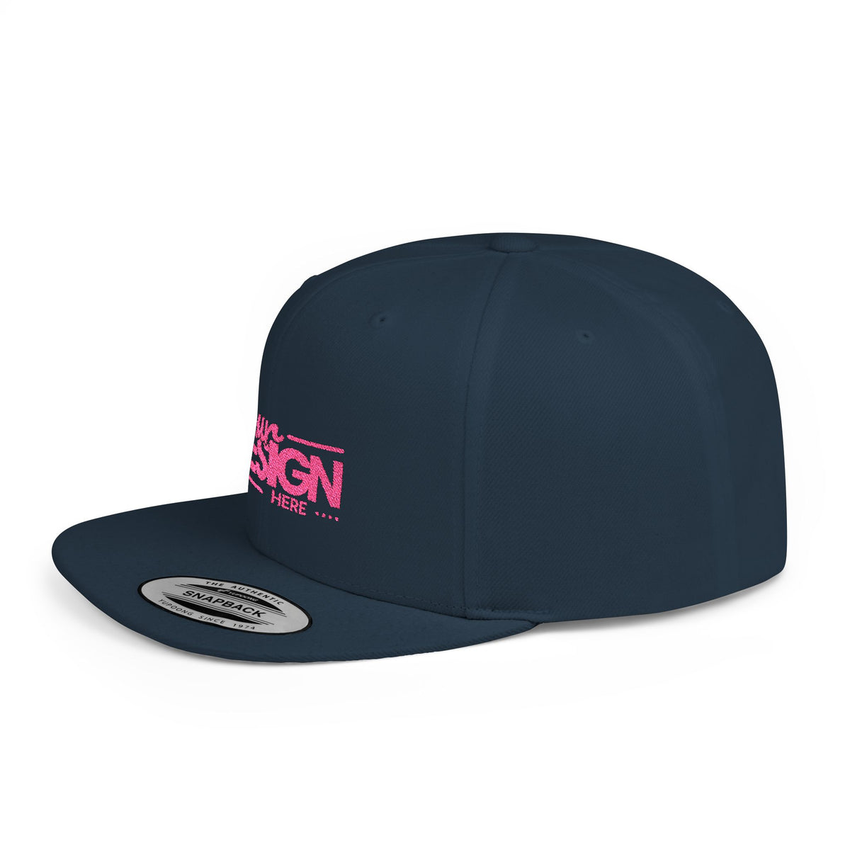 Snapback Hat – White Flat Bill Cap with Pink ‘Your Design Here’ Embroidery, Custom Logo Hat for Men & Women