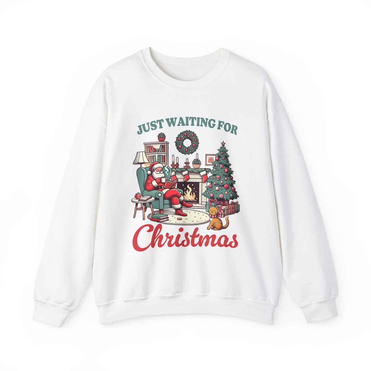 Just Waiting for Christmas" Santa Tee - Cozy Christmas T-Shirt for Book Lovers