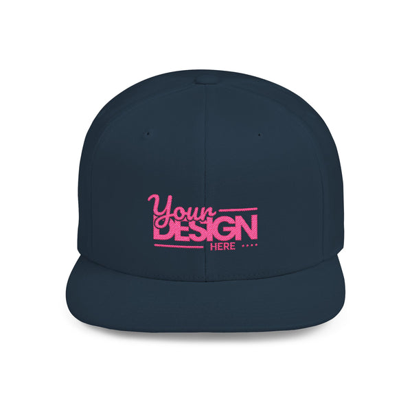 Snapback Hat – White Flat Bill Cap with Pink ‘Your Design Here’ Embroidery, Custom Logo Hat for Men & Women