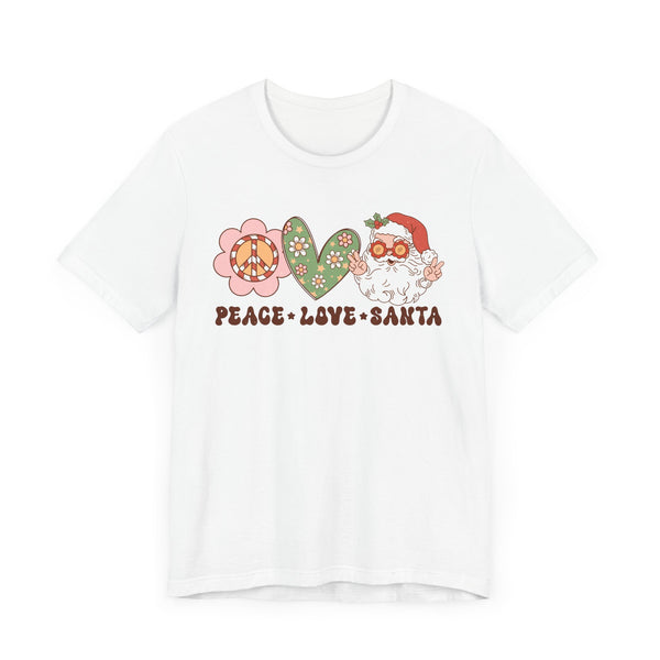 Peace Love Santa T-Shirt - Whimsical Santa Graphic Shirt - Holiday Spirit