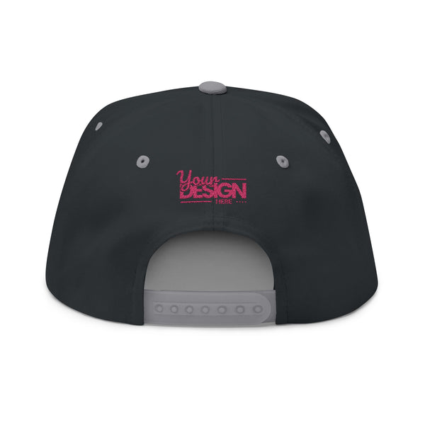 Embroidered Flat Bill Cap – Custom Pink Glitter ‘Your Design Here’ Snapback, Personalized Logo Hat for Men & Women
