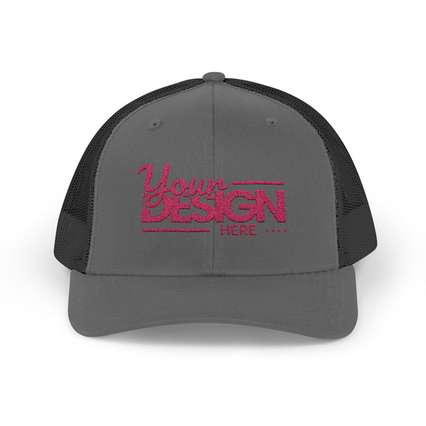 Sparkle Mesh Trucker Cap – Custom ‘Your Design Here’ Embroidered Snapback, Personalized Glitter Hat for Women & Events