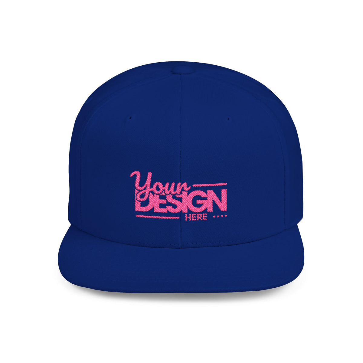 Snapback Hat – White Flat Bill Cap with Pink ‘Your Design Here’ Embroidery, Custom Logo Hat for Men & Women