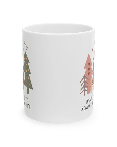 Christmas Tree Ceramic Mug — 'Winter Wishes & Snowy Kisses' Holiday Coffee Cup (11oz/15oz)