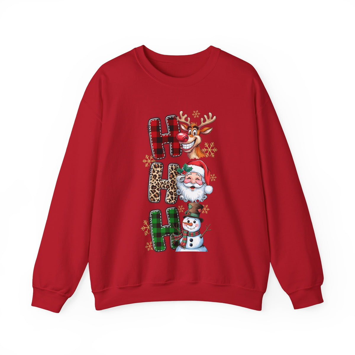 Ho Ho Ho Christmas Sweatshirt – Funny Holiday Sweatshirt with Reindeer, Santa, and Snowman – Festive Graphic Tee for Men