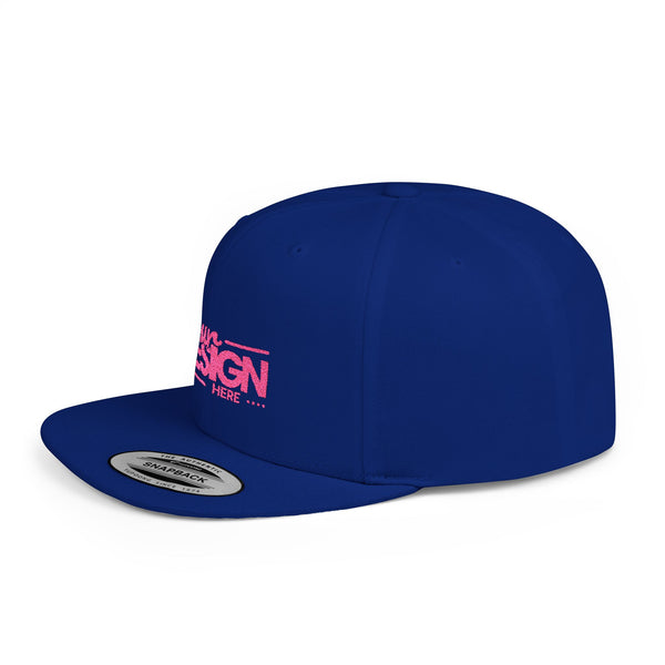 Snapback Hat – White Flat Bill Cap with Pink ‘Your Design Here’ Embroidery, Custom Logo Hat for Men & Women