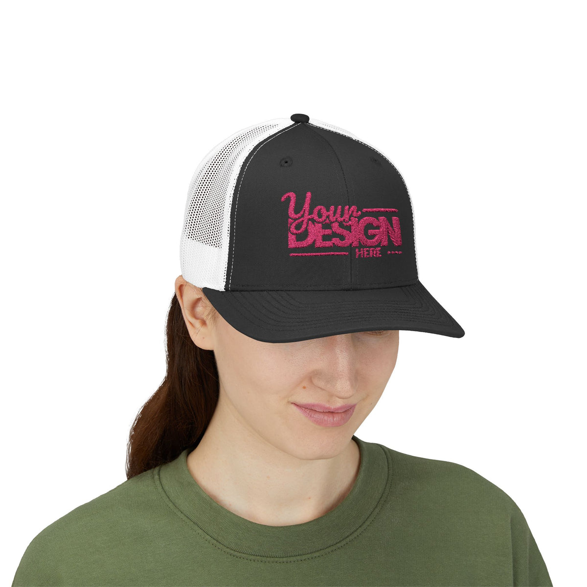 Sparkle Mesh Trucker Cap – Custom ‘Your Design Here’ Embroidered Snapback, Personalized Glitter Hat for Women & Events