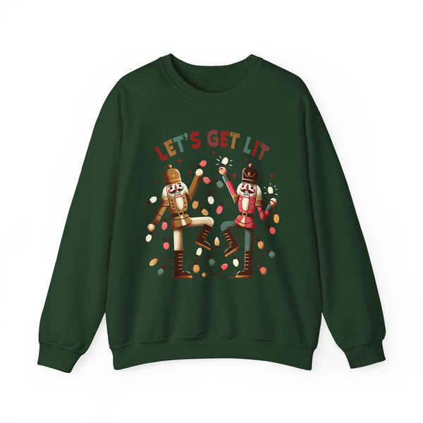 Let's Get Lit Christmas Sweatshirt – Funny Nutcracker Holiday Sweatshirt – Festive Christmas Graphic Tee – Light-Up