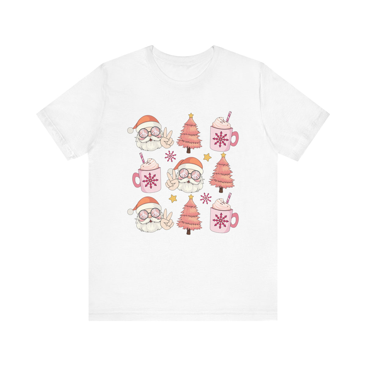 Peaceful Santa T-Shirt - Cute Santa with Peace Signs and Holiday Trees - Merry Vibes