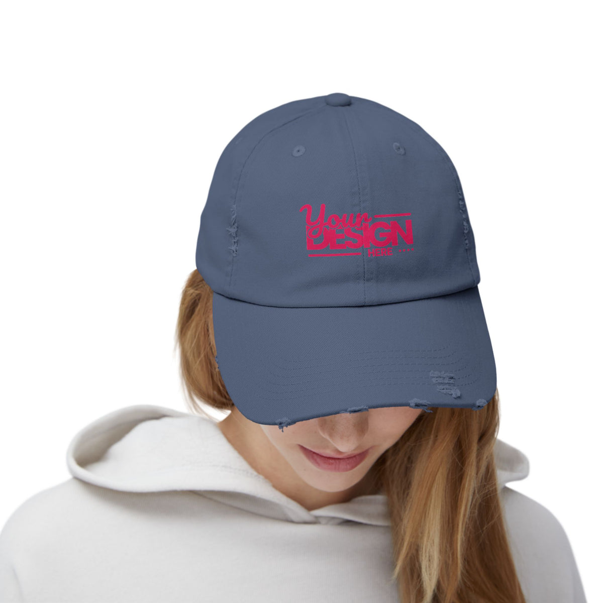 Distressed Dad Hat – Retro Pink ‘Your Design Here’ Custom Printed Cap, Personalized Vintage Baseball Hat for Men & Women