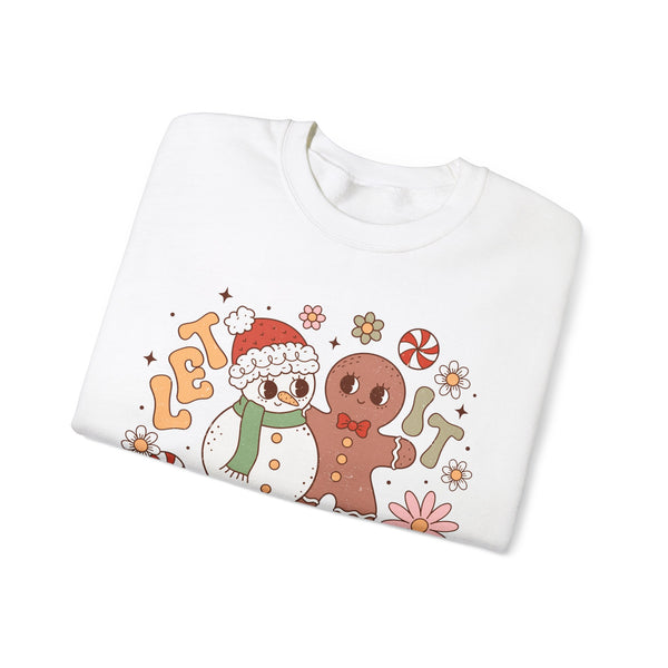 Let It Snow Crewneck Sweatshirt - Cute Snowman and Gingerbread Christmas Sweater - Winter Fun