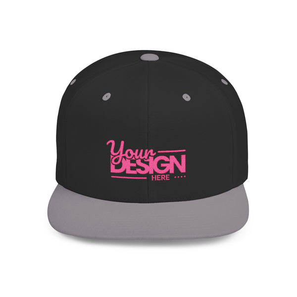 Snapback Hat – White Flat Bill Cap with Pink ‘Your Design Here’ Embroidery, Custom Logo Hat for Men & Women
