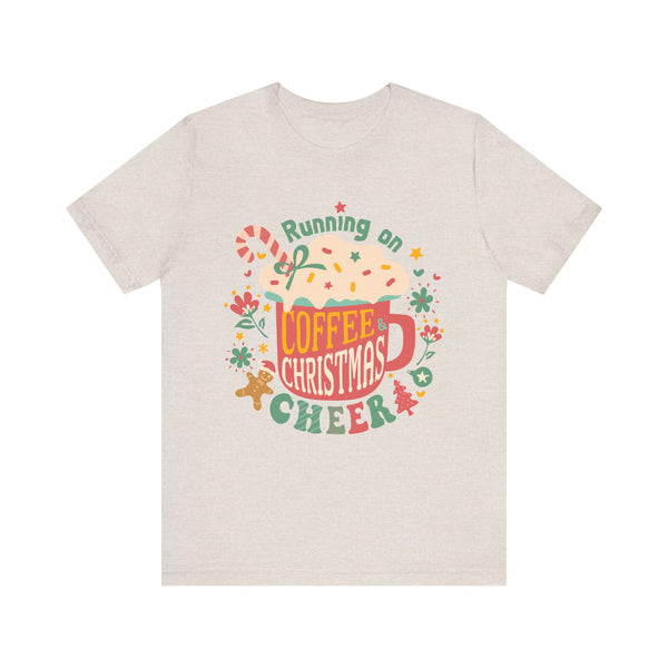 Running on Coffee & Christmas Cheer T-Shirt - Festive Holiday Mug Design