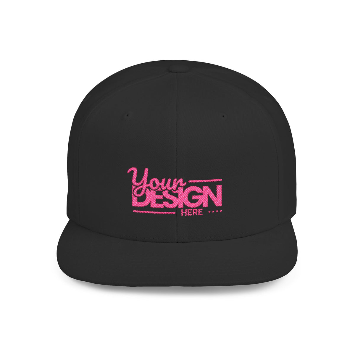 Snapback Hat – White Flat Bill Cap with Pink ‘Your Design Here’ Embroidery, Custom Logo Hat for Men & Women