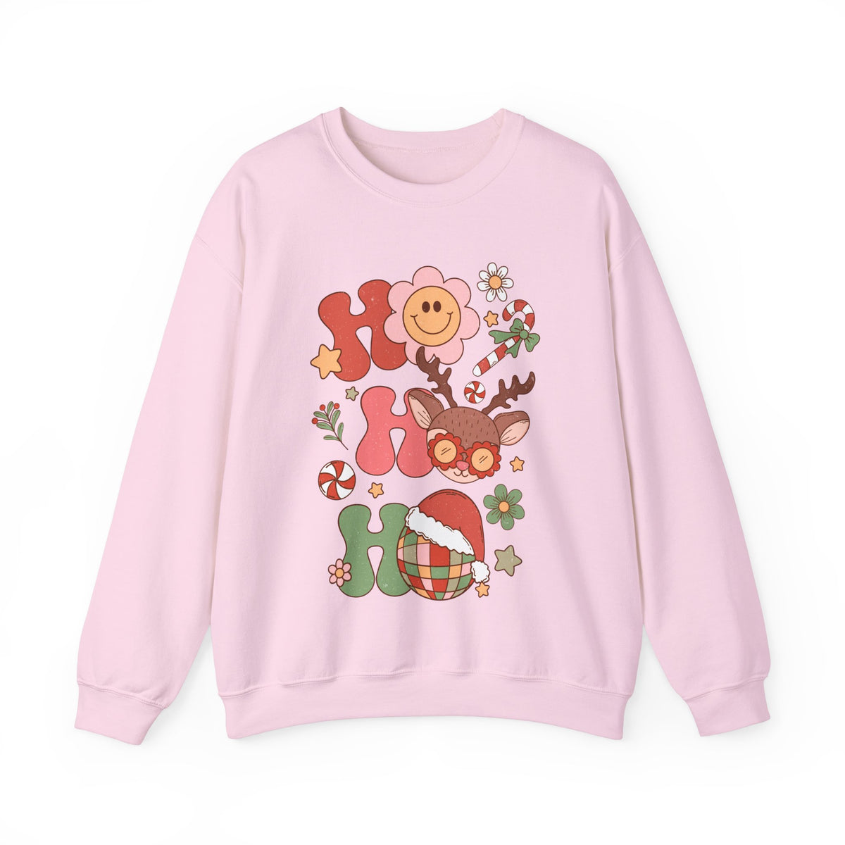 Ho Ho Ho Crewneck Sweatshirt - Cute Christmas Characters Christmas Sweater - Festive Fun