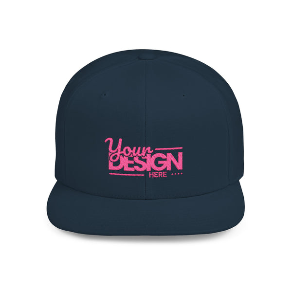 Snapback Hat – White Flat Bill Cap with Pink ‘Your Design Here’ Embroidery, Custom Logo Hat for Men & Women