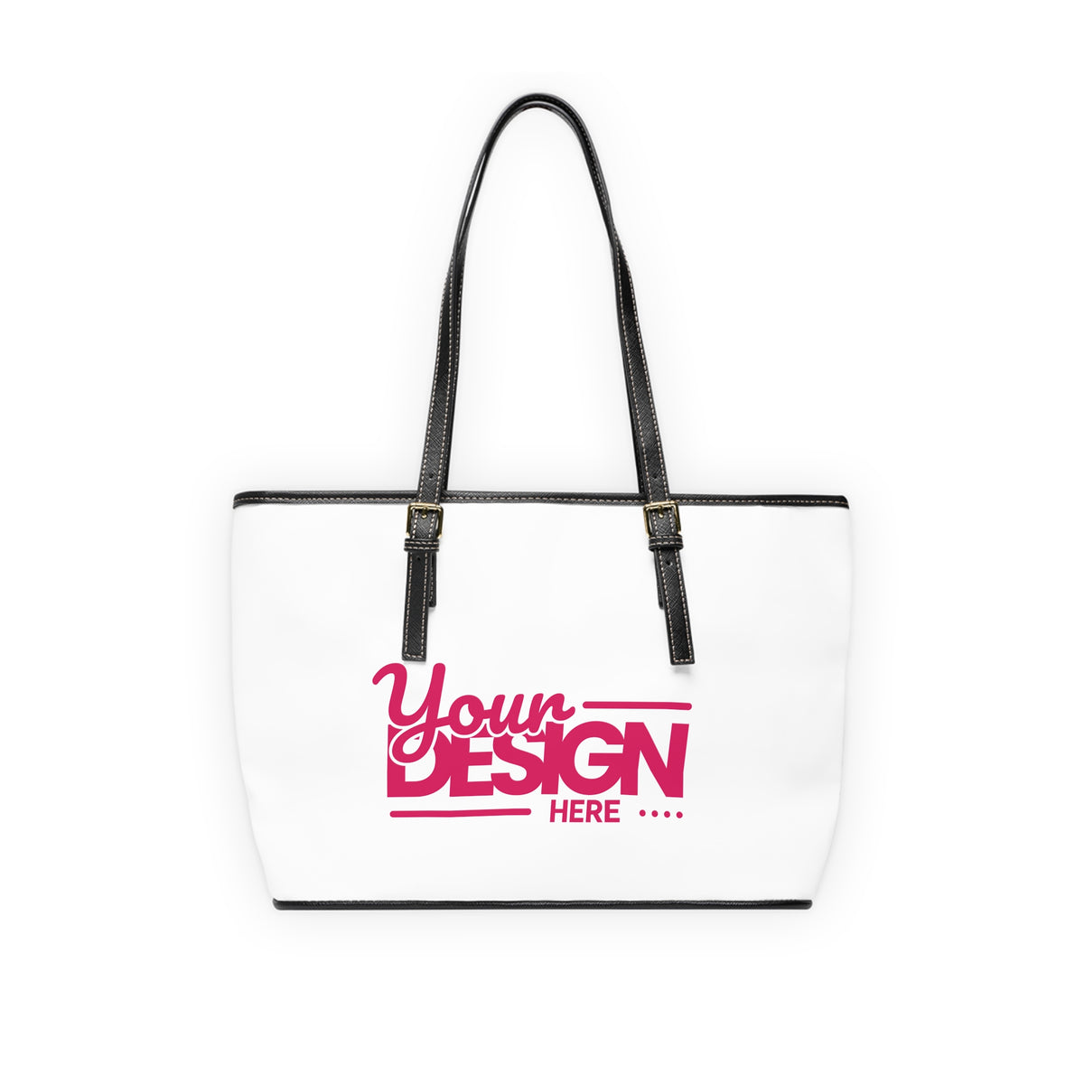 PU Leather Shoulder Bag – Customizable White Tote with ‘Your Design Here’ Print, Personalized Everyday Handbag for Work, Travel & Gifts