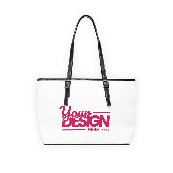 PU Leather Shoulder Bag – Customizable White Tote with ‘Your Design Here’ Print, Personalized Everyday Handbag for Work, Travel & Gifts