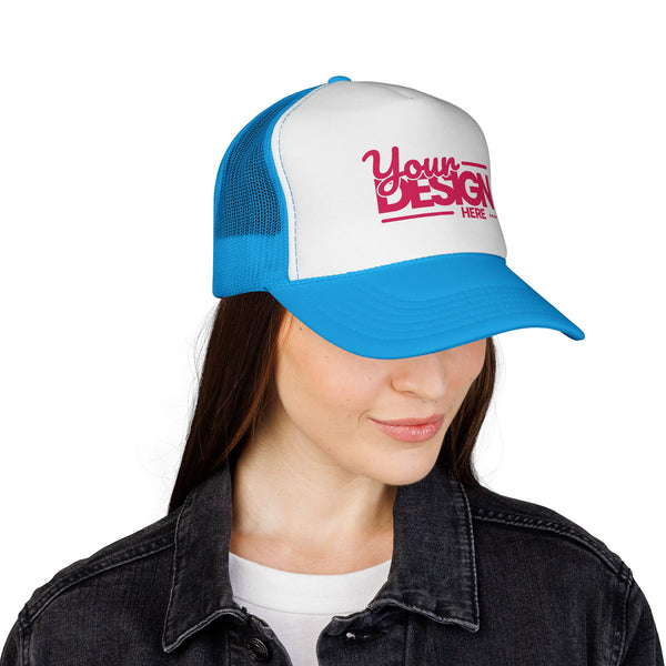 Custom Trucker Hat – Embroidered ‘Your Design Here’ Retro Script Cap, Personalized Mesh Snapback in Multiple Colors for Men & Women