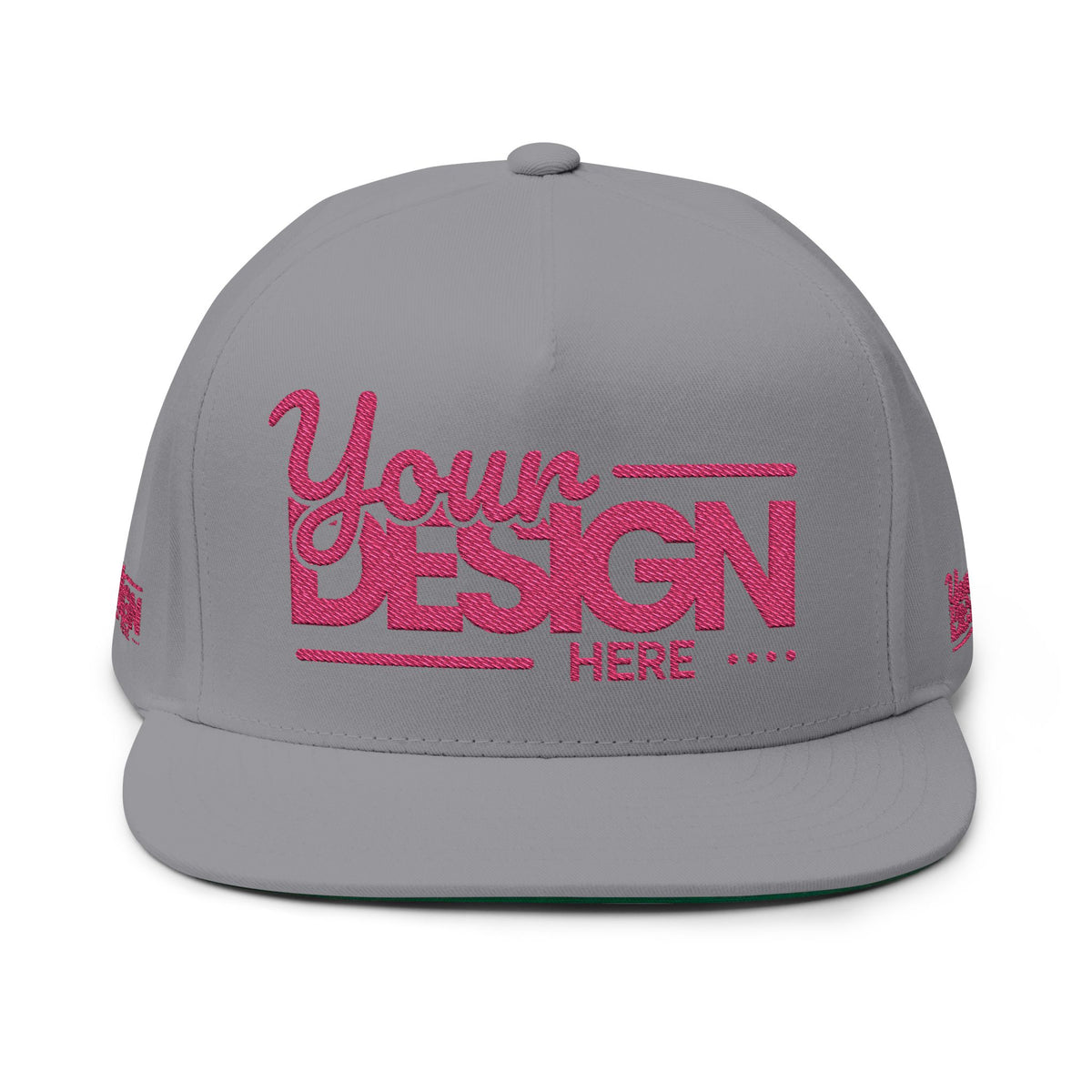 Embroidered Flat Bill Cap – Custom Pink Glitter ‘Your Design Here’ Snapback, Personalized Logo Hat for Men & Women