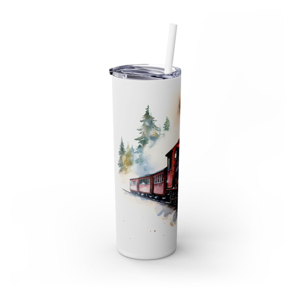 Winter Steam Engine Train with Wreath - Christmas Train Travel Tumbler