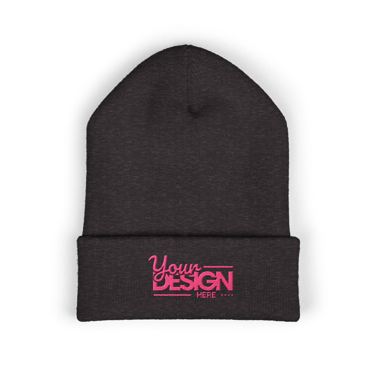 Embroidered Classic Cuffed Beanie – Customizable Pink Logo Winter Hat, Personalized Knit Beanie for Men & Women