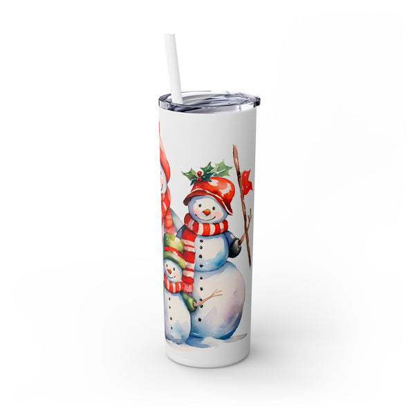 Snowman Family Christmas Tumbler - Cute Snowmen with Colorful Scarves and Winter Hats