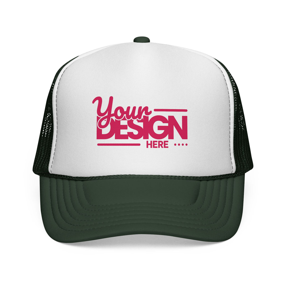 Custom Trucker Hat – Embroidered ‘Your Design Here’ Retro Script Cap, Personalized Mesh Snapback in Multiple Colors for Men & Women